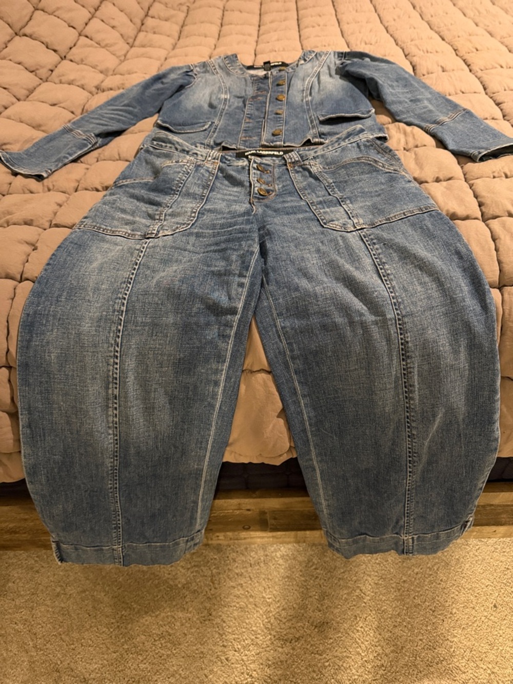 Karl Lagerfeld Ladies Two-Piece Denim Set in Light Blue Wash - Picture 4 of 8